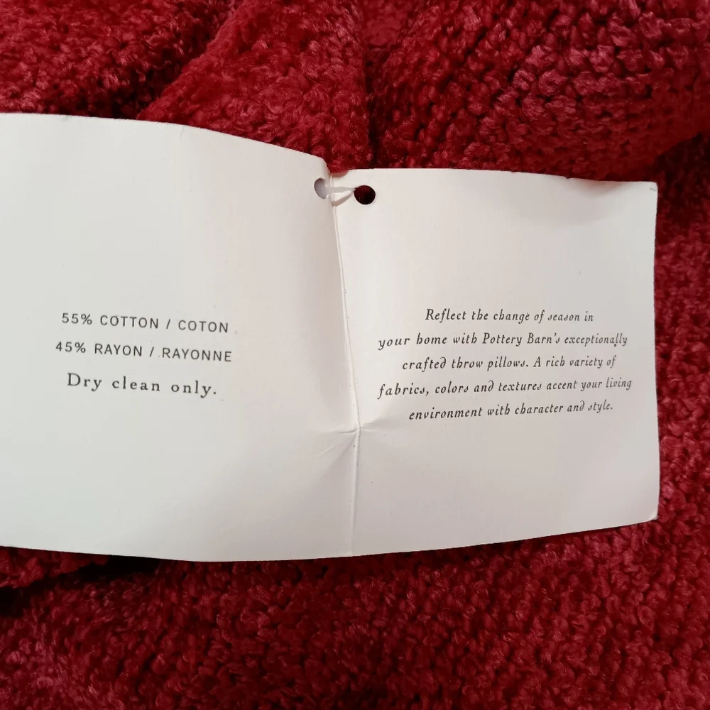 NEW Pottery Barn Chenille Knit Pillow Cranberry 18 x 18